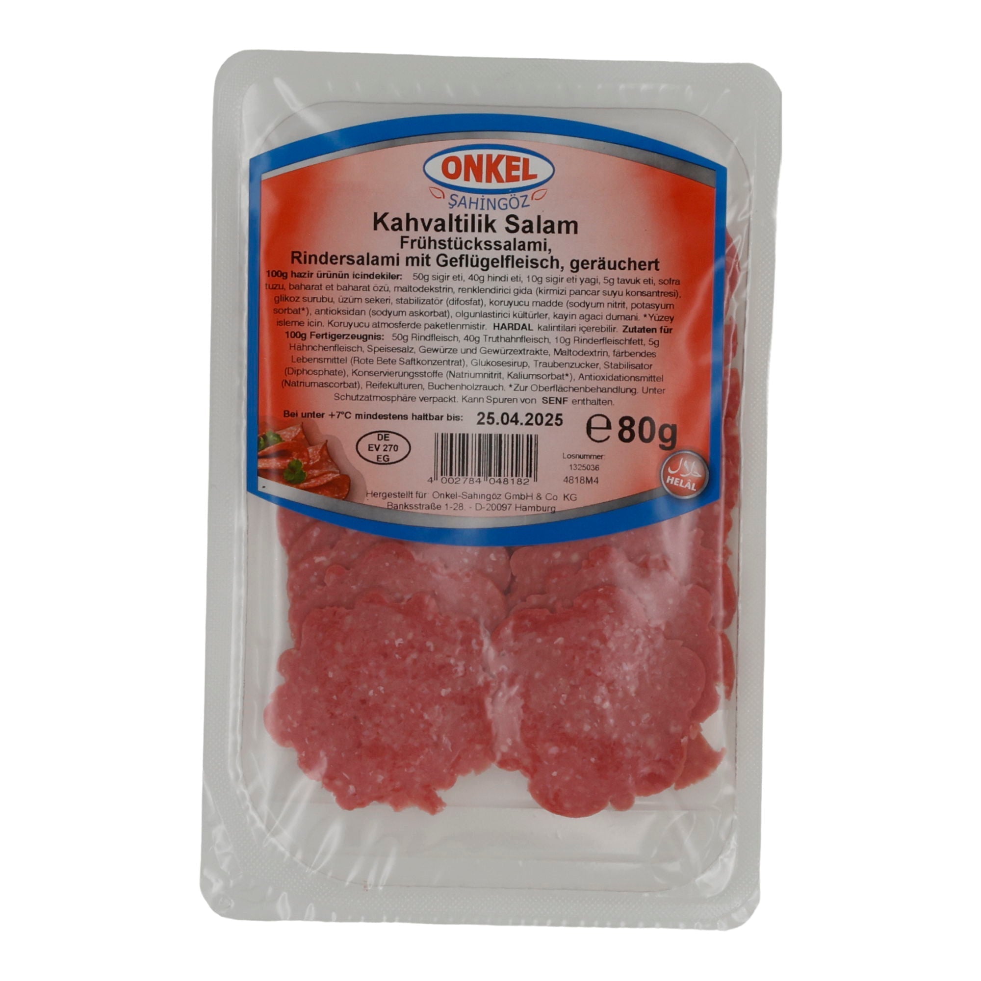 Frühstückssalami Onkel Şahingöz | Kahvaltılık Salam | Halal, aus Rind & Geflügel | 80g ONKEL SAHINGÖZ